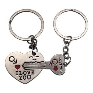 2pc Lovers Keychain Set Heart Lock & Key Design I Love You Engraving Key Rings‎